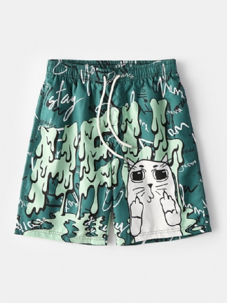 Męskie Śmieszne Graffiti Print Mesh Liner Quick Dry Holiday Casual Board Shorts