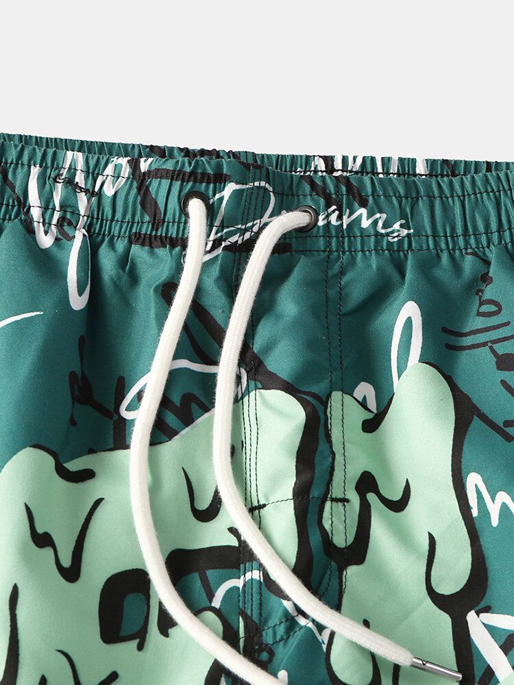 Męskie Śmieszne Graffiti Print Mesh Liner Quick Dry Holiday Casual Board Shorts