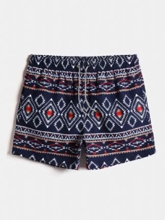 Męskie W Stylu Etnicznym Tribal Print Sznurek W Talii Luźne Cienkie Spodenki Plażowe Na Wakacje