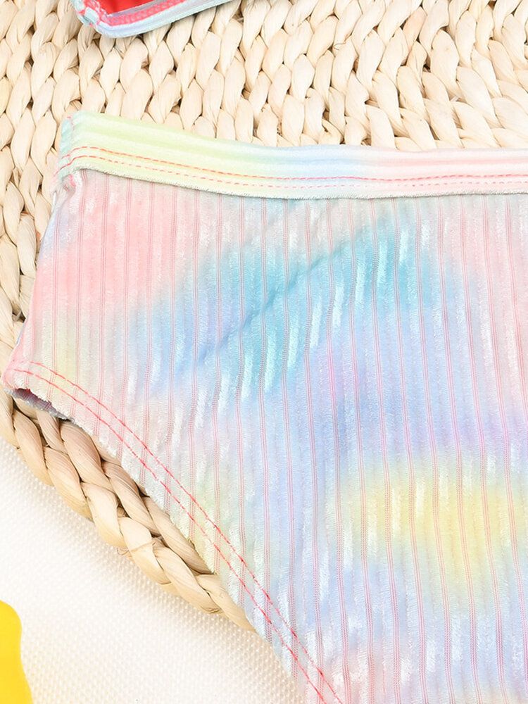 Tie Dye Print Prążkowane Bezprzewodowe Bikini Bandeau Z Wysokim Stanem