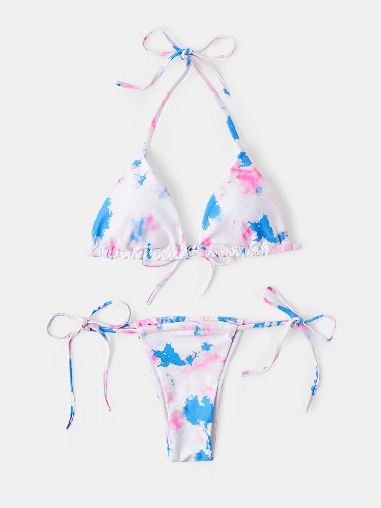 Trójkątny Tie-dye Halter String Bikini Z Odkrytymi Plecami Kostiumy Kąpielowe Dla Kobiet