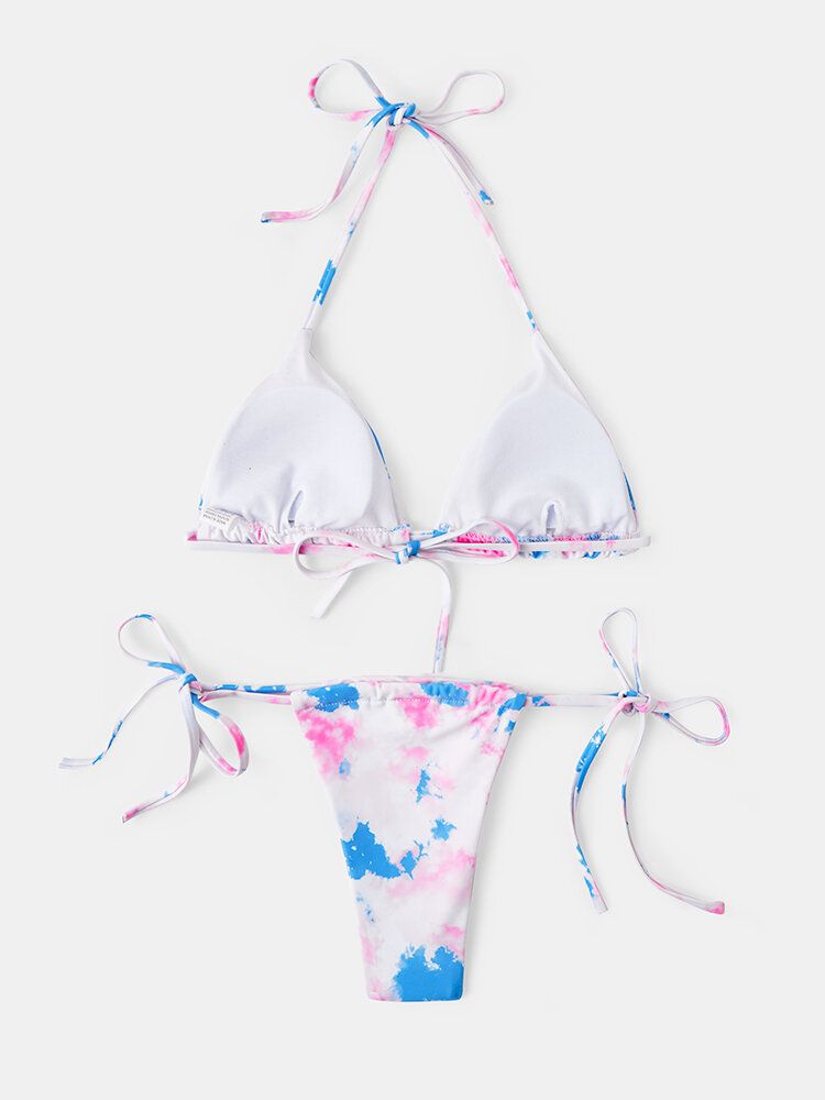 Trójkątny Tie-dye Halter String Bikini Z Odkrytymi Plecami Kostiumy Kąpielowe Dla Kobiet