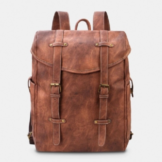 Ekphero Mężczyźni Vintage Business Outdoor Duża Pojemność Szkoła College Bookbag Pu Skóra Kontrast Kolor 14 Cal Torba Na Laptopa