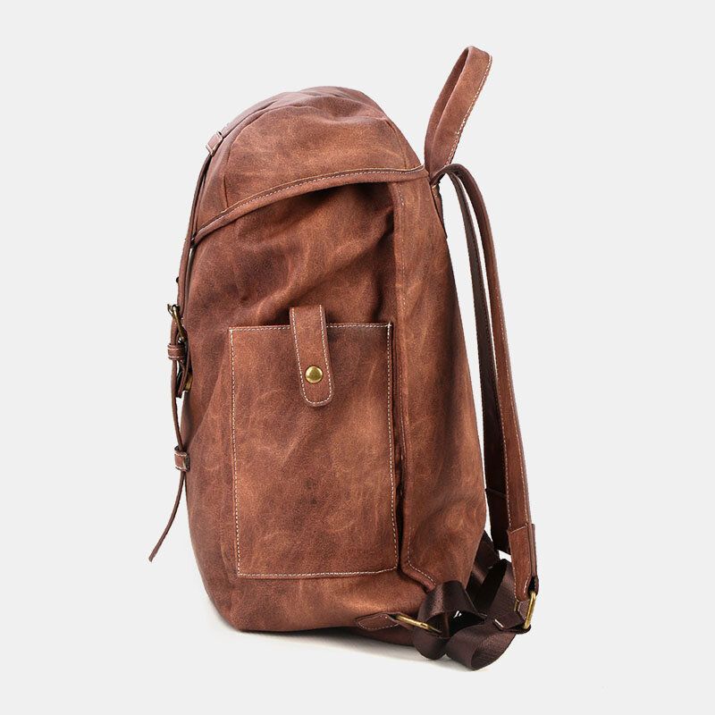 Ekphero Mężczyźni Vintage Business Outdoor Duża Pojemność Szkoła College Bookbag Pu Skóra Kontrast Kolor 14 Cal Torba Na Laptopa