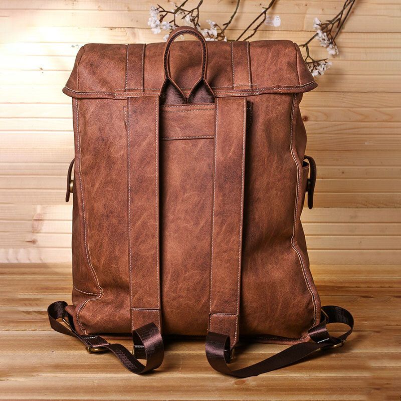 Ekphero Mężczyźni Vintage Business Outdoor Duża Pojemność Szkoła College Bookbag Pu Skóra Kontrast Kolor 14 Cal Torba Na Laptopa