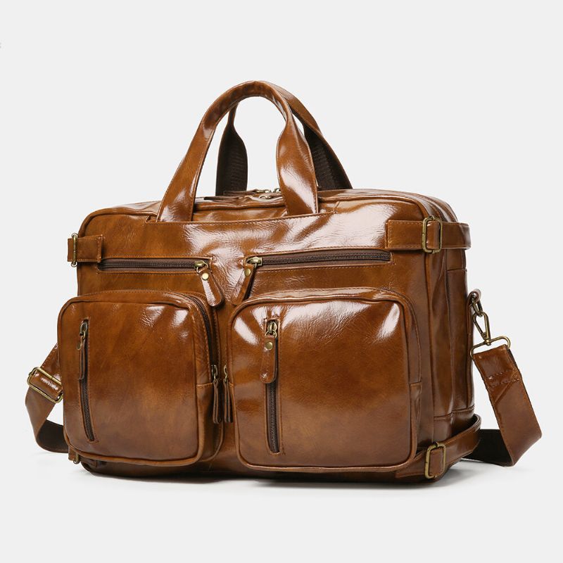 Ekphero Męskie Vintage Business Plecak Z Wieloma Kieszeniami O Dużej Pojemności Wodoodporny Multi-carry Teczka Torba Crossbody