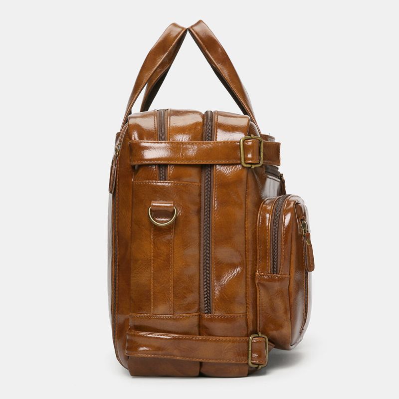 Ekphero Męskie Vintage Business Plecak Z Wieloma Kieszeniami O Dużej Pojemności Wodoodporny Multi-carry Teczka Torba Crossbody