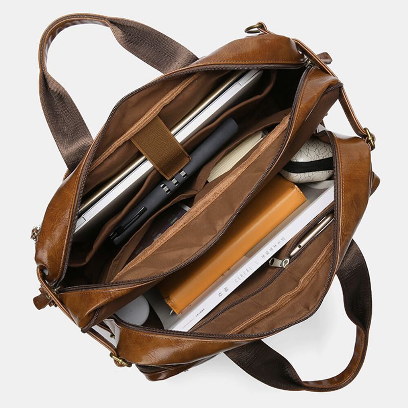 Ekphero Męskie Vintage Business Plecak Z Wieloma Kieszeniami O Dużej Pojemności Wodoodporny Multi-carry Teczka Torba Crossbody