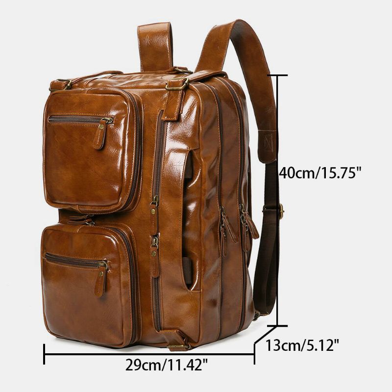 Ekphero Męskie Vintage Business Plecak Z Wieloma Kieszeniami O Dużej Pojemności Wodoodporny Multi-carry Teczka Torba Crossbody