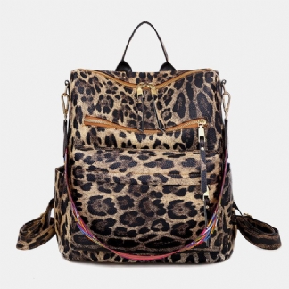 Kobiety Faux Leather Leopard I Kwiaty Wzór Modny Plecak Na Co Dzień