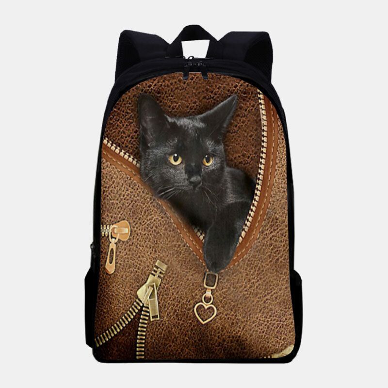 Kobiety Oxford Patchwork O Dużej Pojemności Cartoon Cat Zipper Pattern Printing Backpack