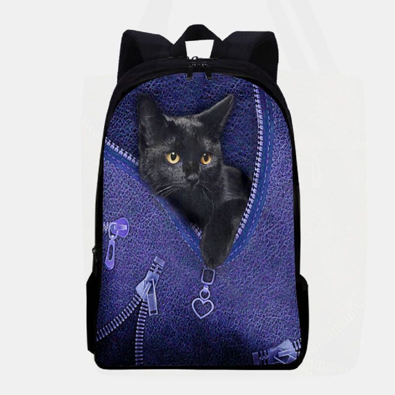 Kobiety Oxford Patchwork O Dużej Pojemności Cartoon Cat Zipper Pattern Printing Backpack