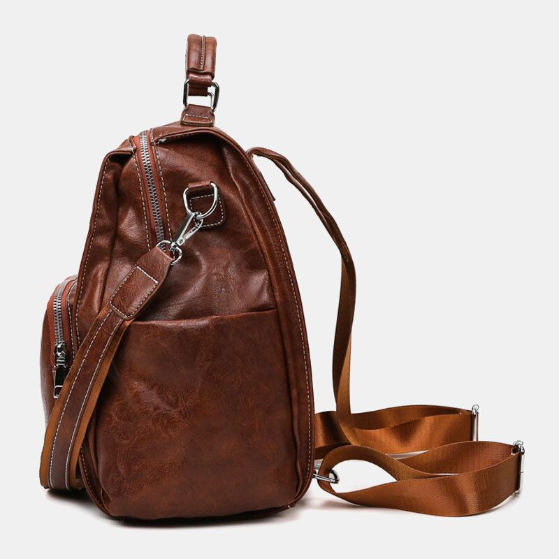 Kobiety Pu Leather Duża Pojemność Multi-kieszeń Retro Messenger Plecak Torba Crossbody Torba Na Ramię