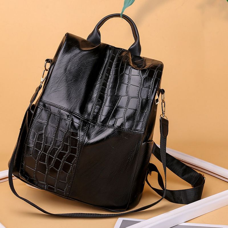 Kobiety Ze Sztucznej Skóry W Stylu Vintage Tłoczony Krokodyl Plecak Wymienialny Pasek O Dużej Pojemności Torba Crossbody