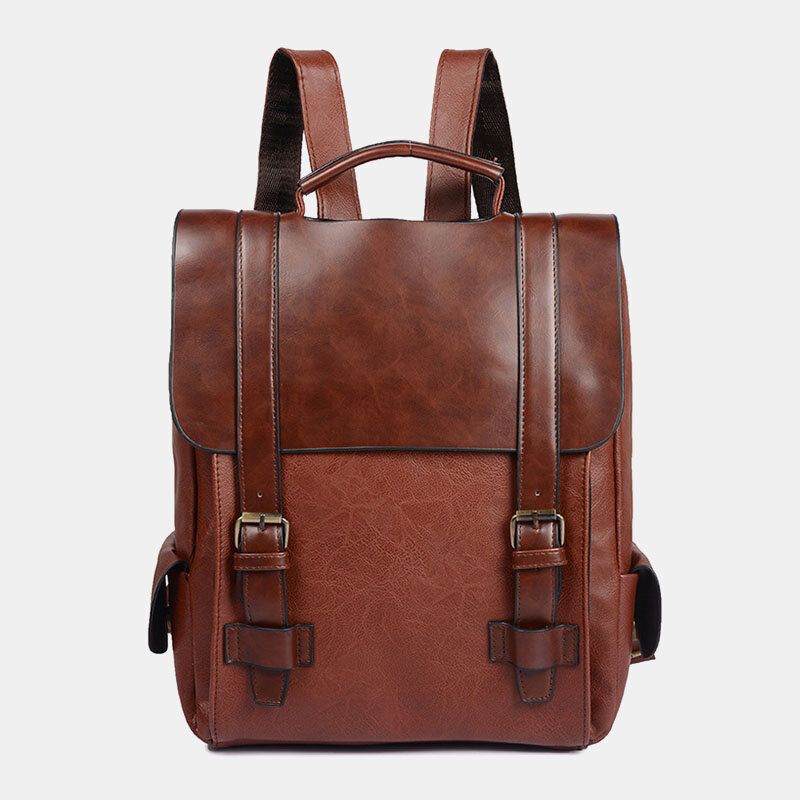 Mężczyźni Faux Leather Retro Business Outdoor Wodoodporny Plecak Szkolny O Dużej Pojemności