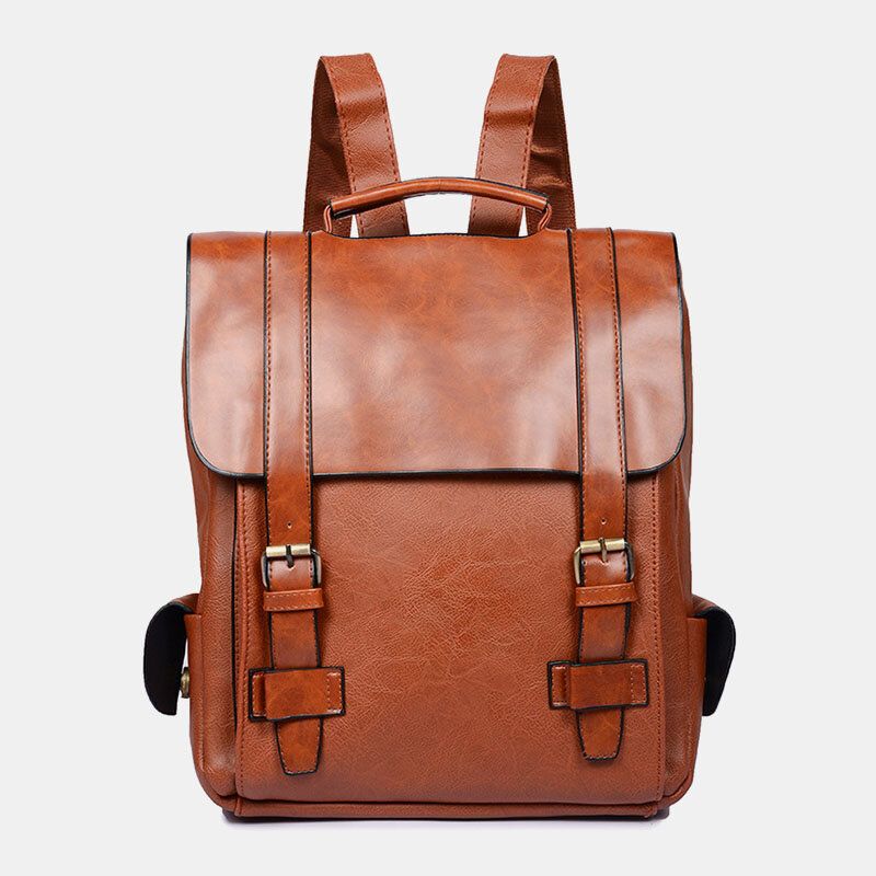 Mężczyźni Faux Leather Retro Business Outdoor Wodoodporny Plecak Szkolny O Dużej Pojemności