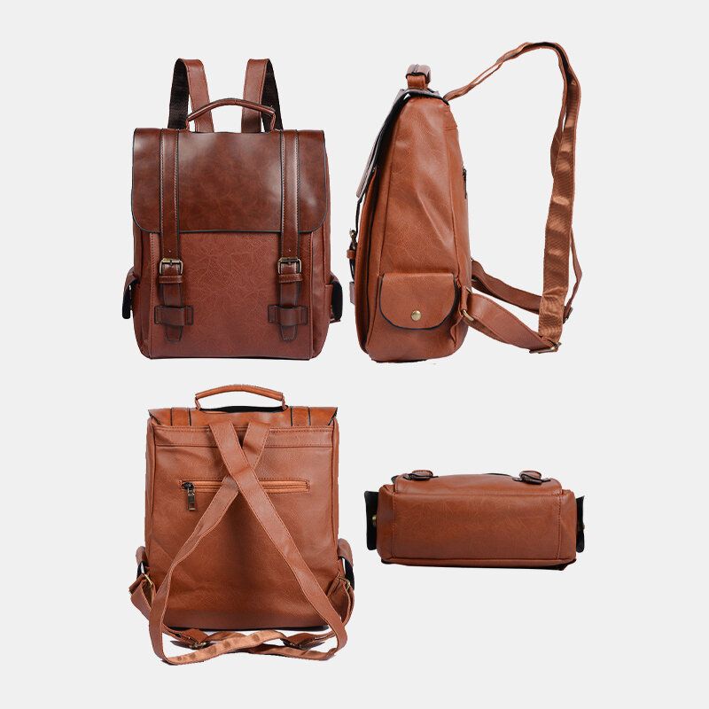 Mężczyźni Faux Leather Retro Business Outdoor Wodoodporny Plecak Szkolny O Dużej Pojemności