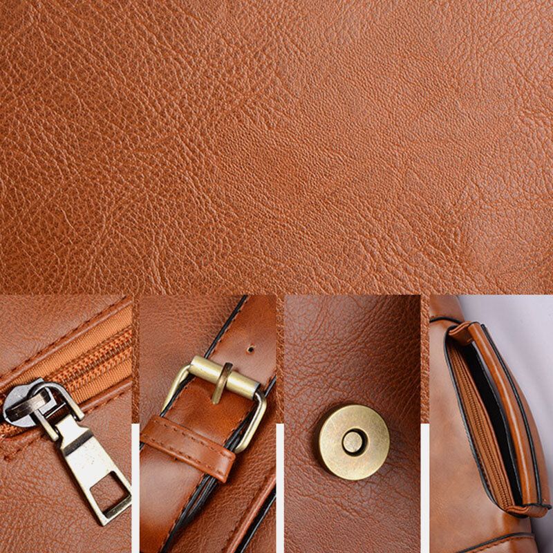 Mężczyźni Faux Leather Retro Business Outdoor Wodoodporny Plecak Szkolny O Dużej Pojemności