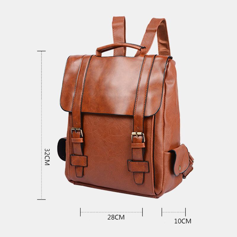 Mężczyźni Faux Leather Retro Business Outdoor Wodoodporny Plecak Szkolny O Dużej Pojemności