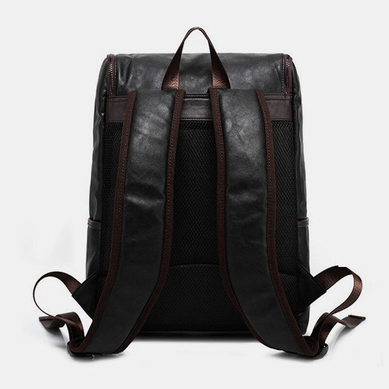 Mężczyźni Faux Leather Solid Casual Business 14-calowa Torba Na Laptopa Torba Podróżna Plecak