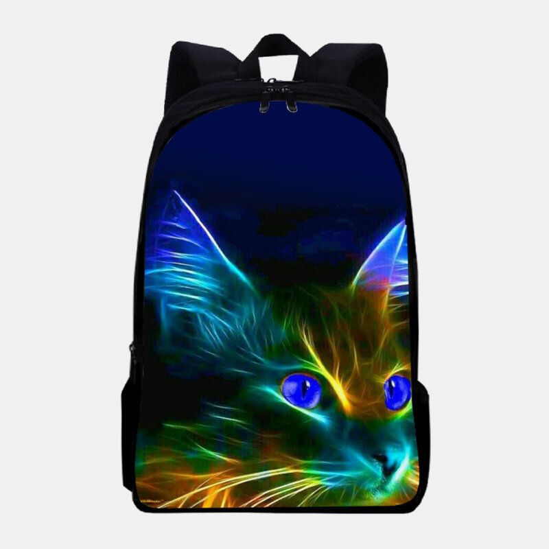 Unisex Oxford Fluorescencyjny Luminous Cat Pattern Duża Pojemność Plecak Szkolny