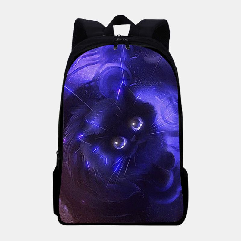 Unisex Oxford Fluorescencyjny Luminous Cat Pattern Duża Pojemność Plecak Szkolny