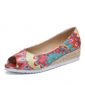 Damskie Espadryle Wygodne Wedge Peep Toe Slip On Platform