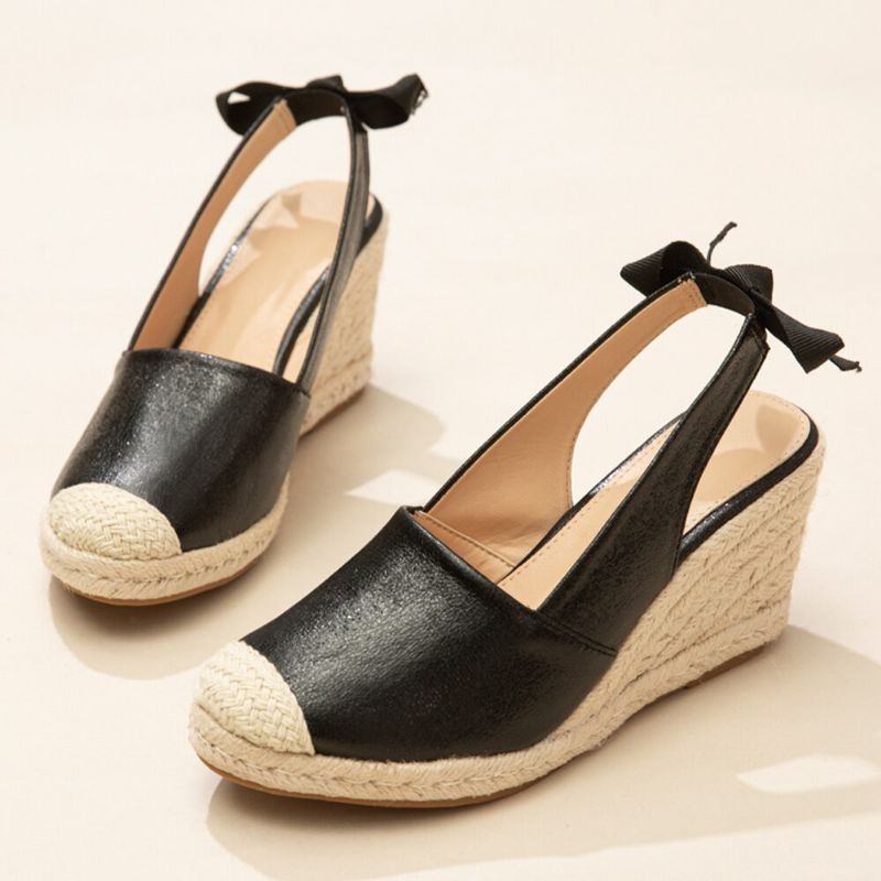 Kobiety Zamknięte Toe Kokarda Decor Elastyczne Slip On Espadrille Kliny Sandały