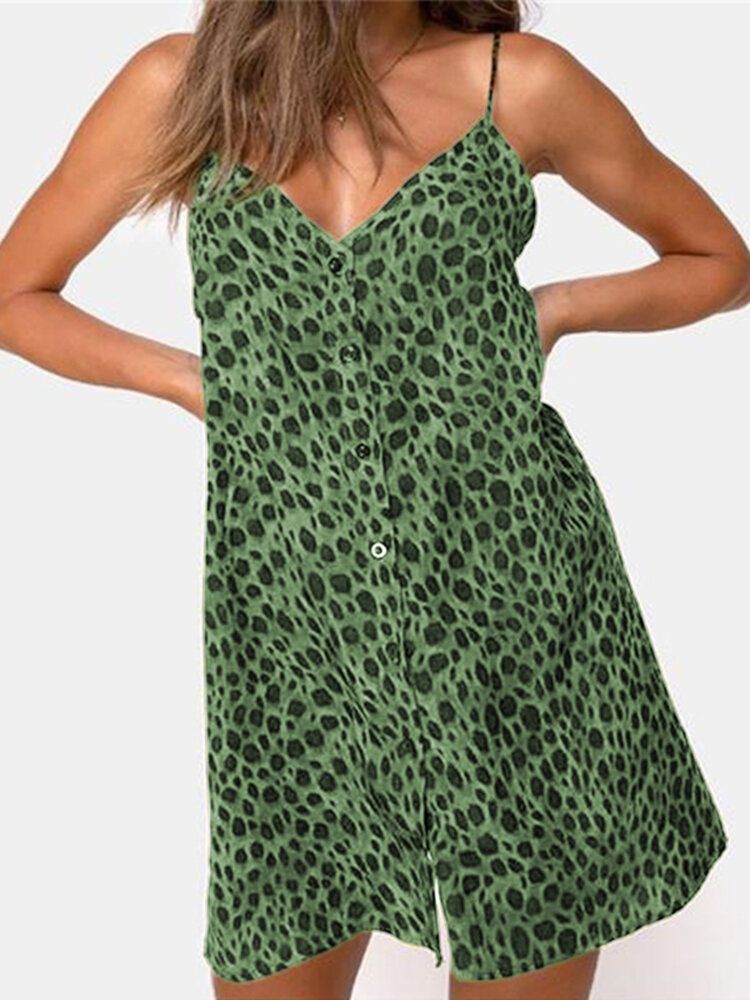 Kobiety Leopard V-neck Bez Pleców Bez Ramiączek Mini Sukienki