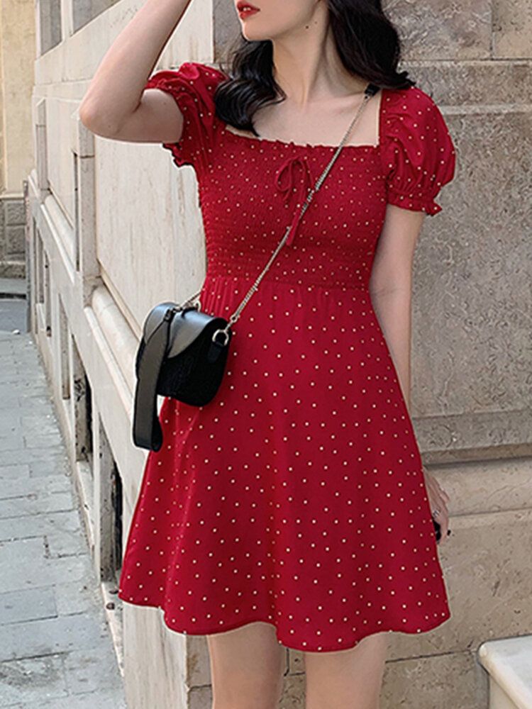 Puff Sleeve Floral Leisure Summer Holiday Dress Dla Kobiet