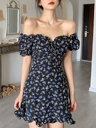 Puff Sleeve Floral Sweet Leisure Summer Holiday Dress Dla Kobiet