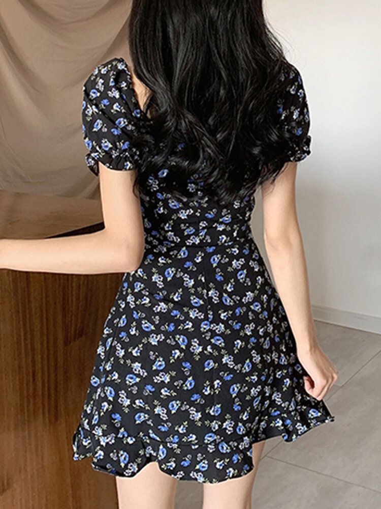 Puff Sleeve Floral Sweet Leisure Summer Holiday Dress Dla Kobiet