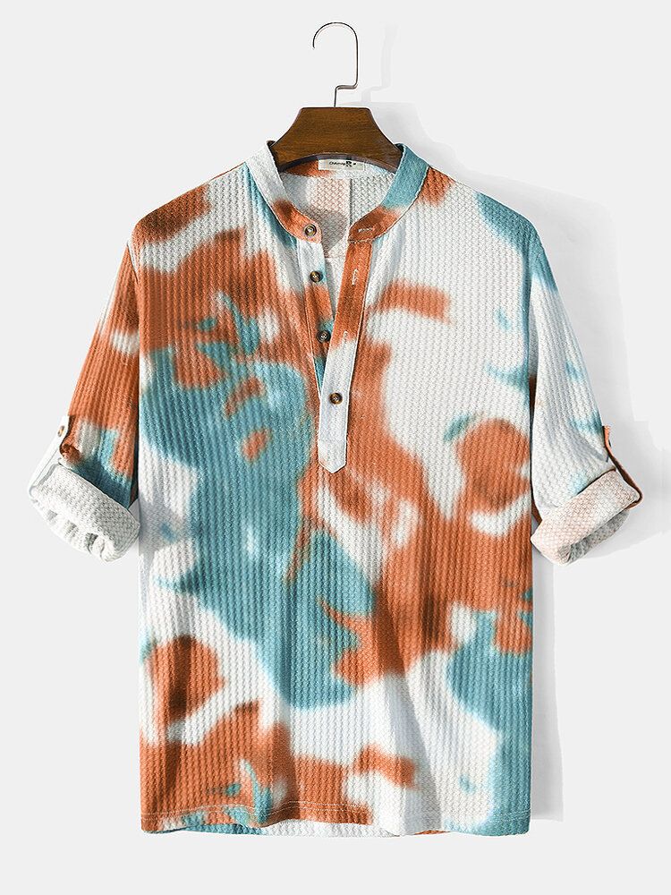 Męska Koszula Z Długimi Rękawami W Stylu Tie-dye W Stylu Henley