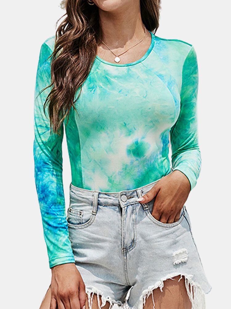 O-neck Z Długim Rękawem Tie Dye Print Obcisłe Sportowe Body