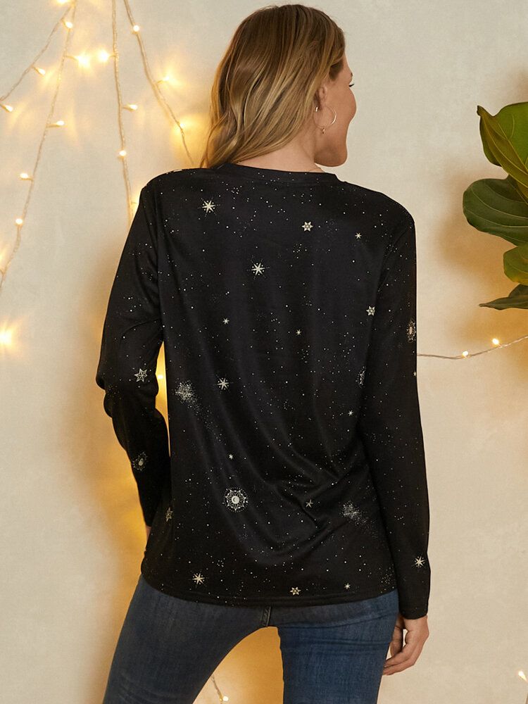 Damskie Bluzki Z Okrągłym Dekoltem Koziorożec Galaxy Print Z Długim Rękawem Casual Bluzki