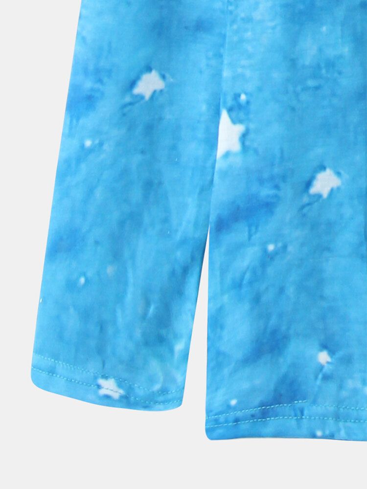 Kobiety Kot Kreskówkowy Starry Sky Print Asymetryczny Dekolt Casual Bluzki Z Długim Rękawem