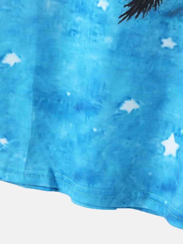 Kobiety Kot Kreskówkowy Starry Sky Print Asymetryczny Dekolt Casual Bluzki Z Długim Rękawem