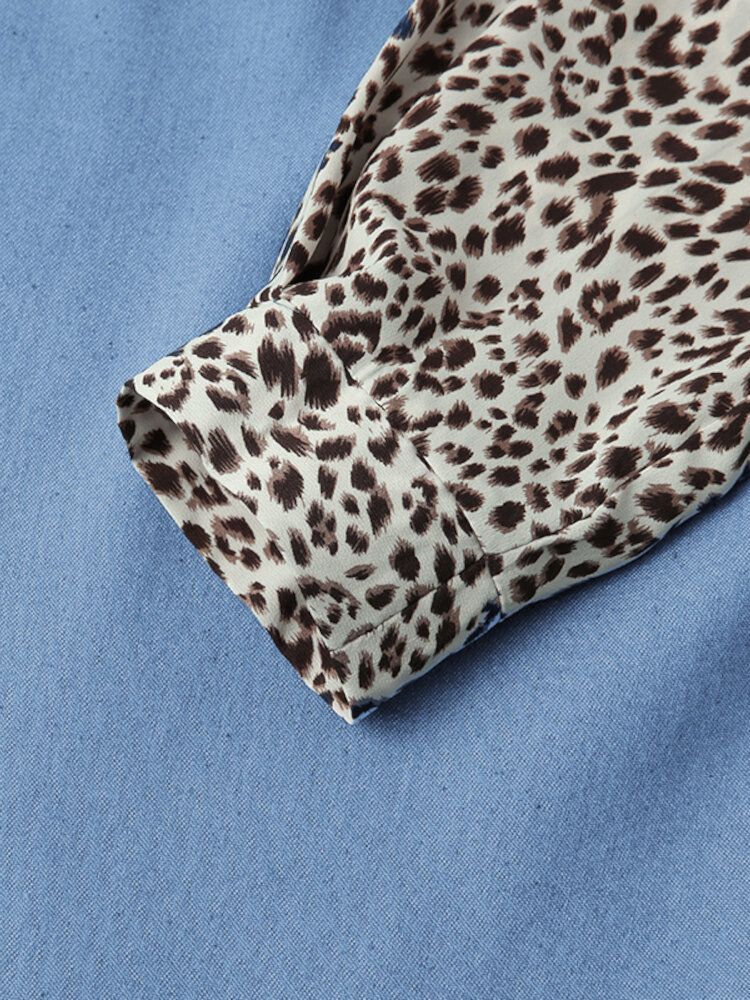 Kobiety Leopard Print Łączenie Przycisków Kieszenie Na Klatce Piersiowej Koszule Na Co Dzień