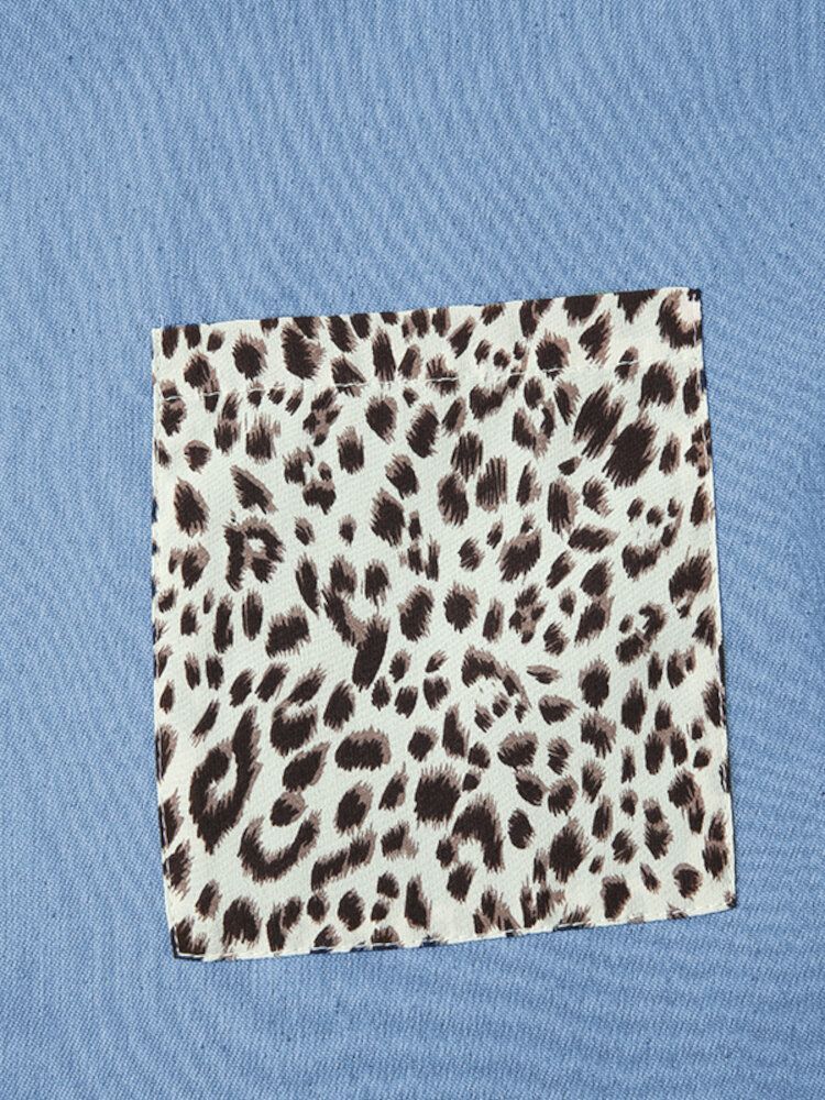 Kobiety Leopard Print Łączenie Przycisków Kieszenie Na Klatce Piersiowej Koszule Na Co Dzień