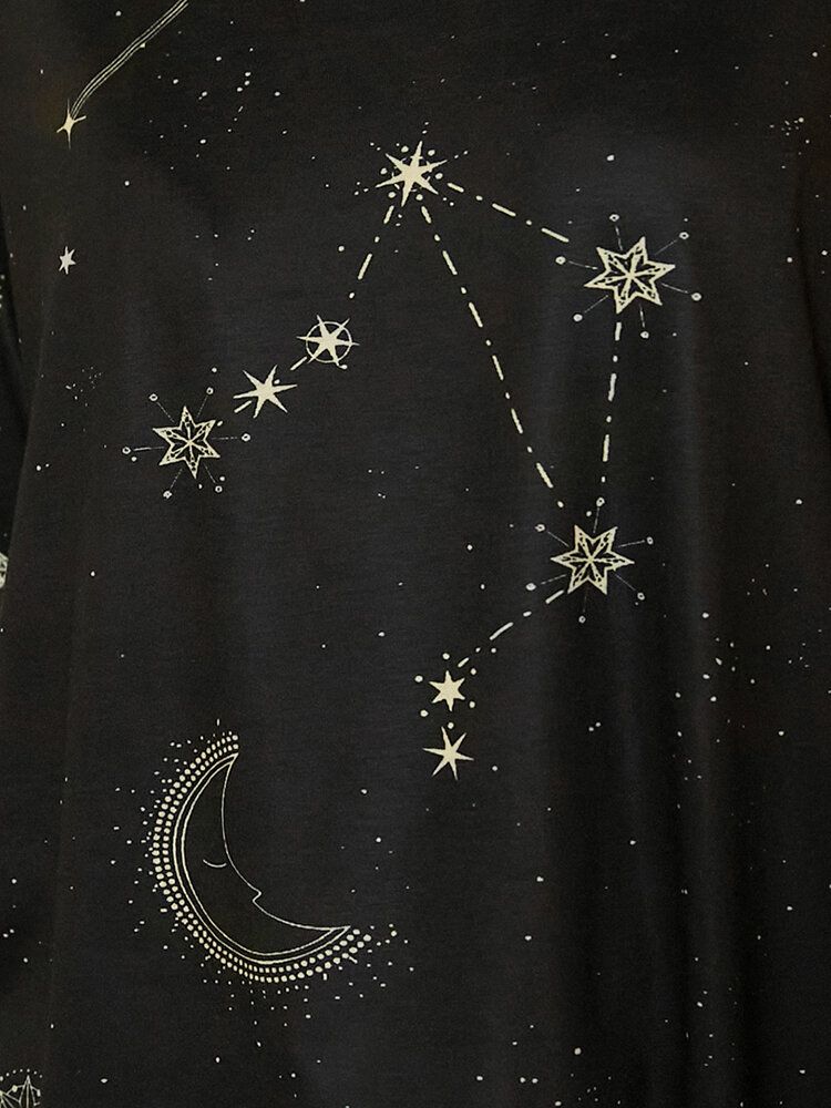 Kobiety Libra Celestial Print Okrągły Dekolt Casual Bluzki Z Długim Rękawem