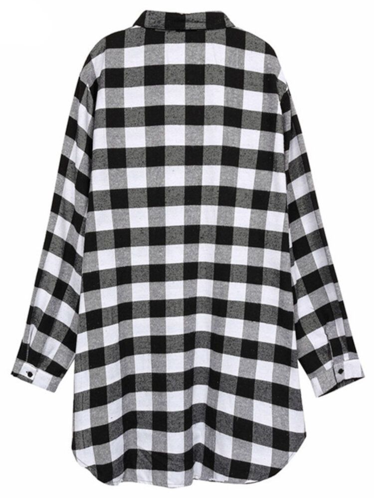 Kobiety Plaid Casual Loose Fit Prosta Koszula Z Długim Rękawem