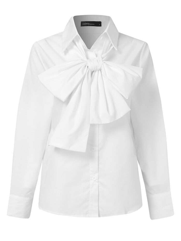 Kobiety Solid Color Bow Neck Casual Koszule Z Długim Rękawem