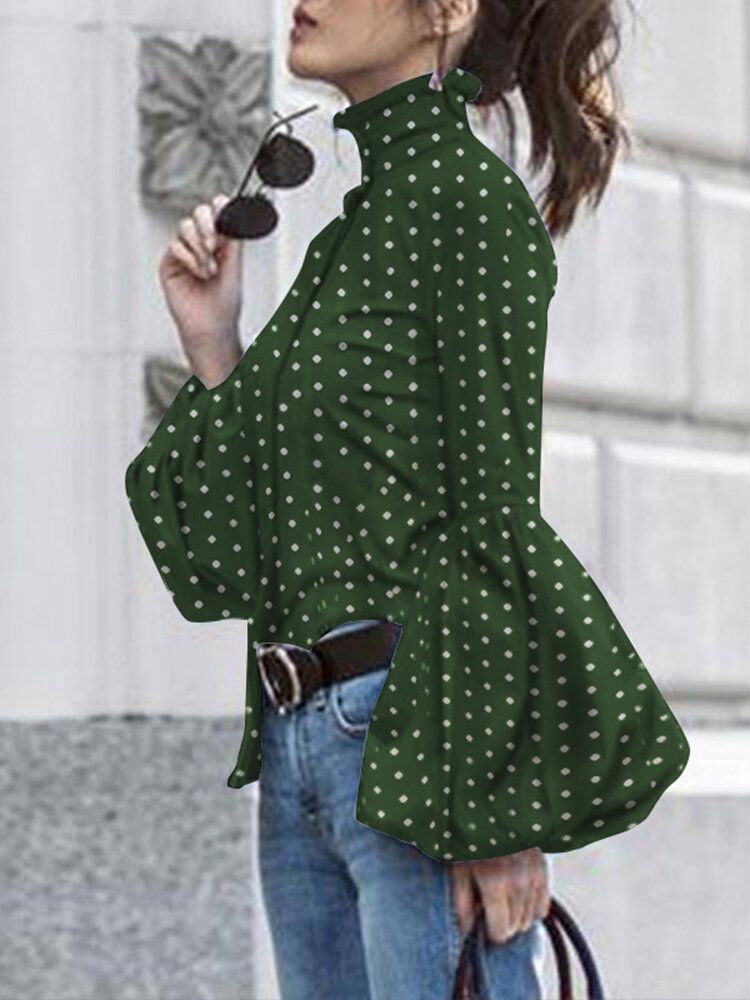 Polka Dot Print Stand Collar Casual Lantern Rękawy Dla Kobiet