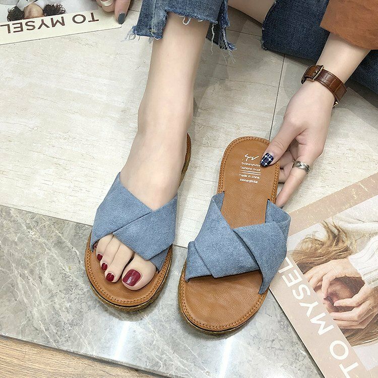 Damskie Suede Casual Solid Color Wygodne Dno Outdoor Slide Sandały