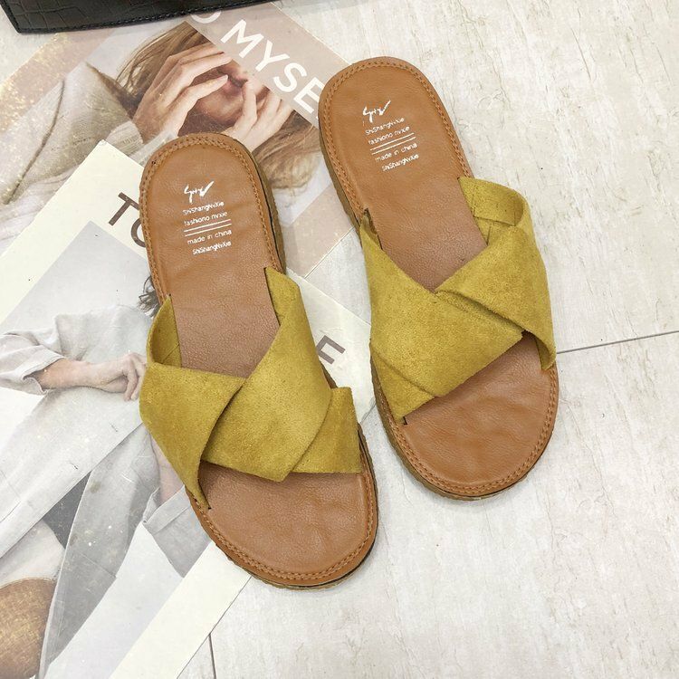 Damskie Suede Casual Solid Color Wygodne Dno Outdoor Slide Sandały