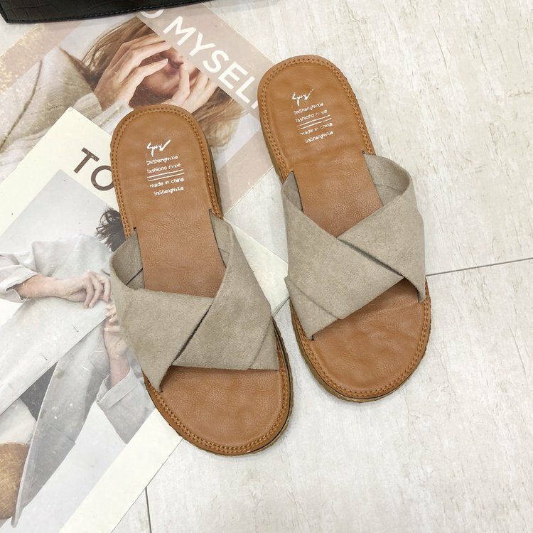 Damskie Suede Casual Solid Color Wygodne Dno Outdoor Slide Sandały