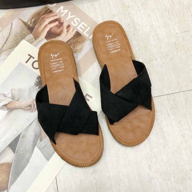 Damskie Suede Casual Solid Color Wygodne Dno Outdoor Slide Sandały