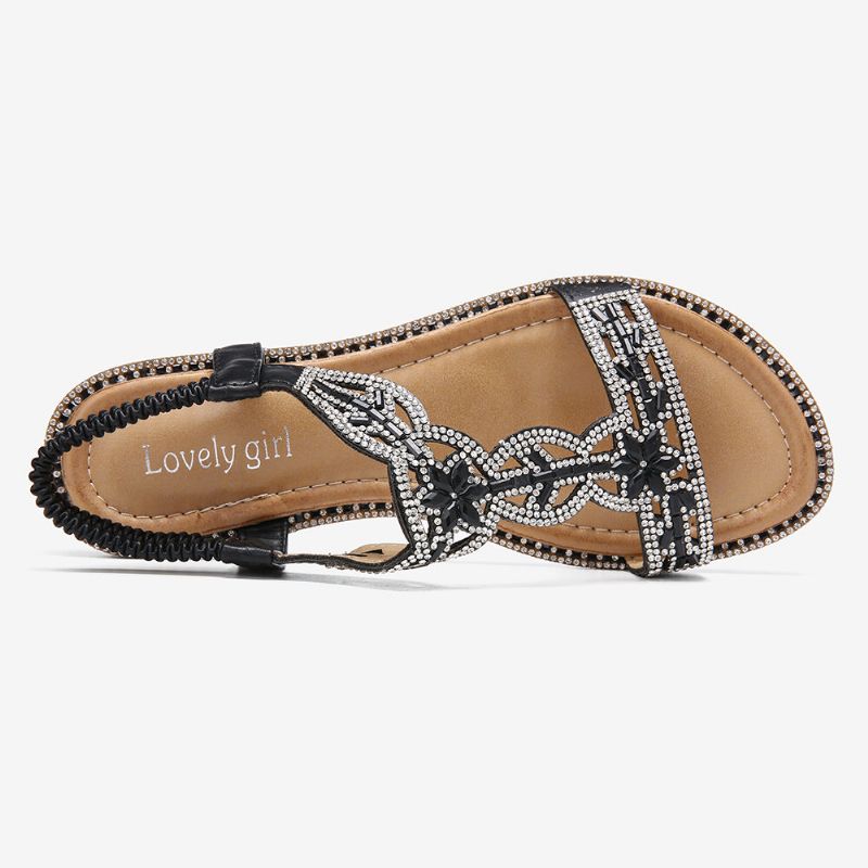 Kobiety Bohemia Rhinestone Hollow Elastyczne Slip On Casual Sandały