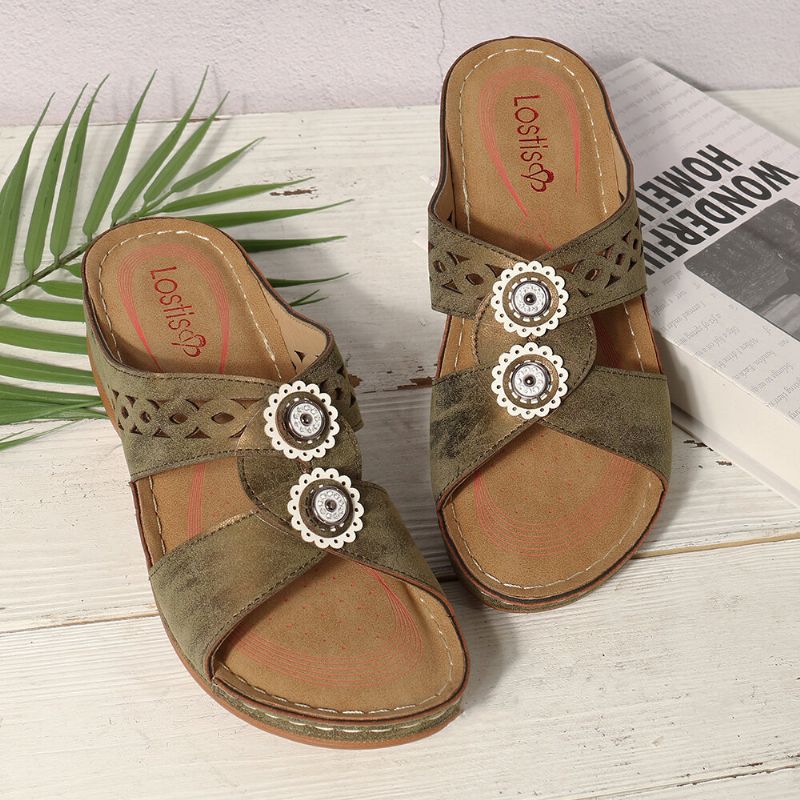 Kobiety Hollow Out Open Toe Beach Wedges Casual Sandały