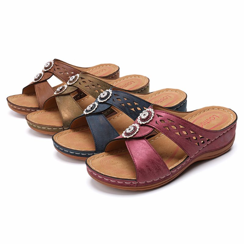 Kobiety Hollow Out Open Toe Beach Wedges Casual Sandały